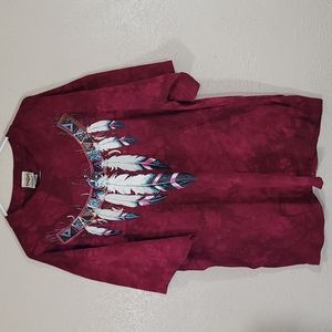 Vintage RAGTOPS tie-dye red feathers native American crew neck XL shirt
